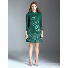 Vert Vert Vente en gros à manches longues brodées Ladies Casual Maxi Dress Pictures 2017